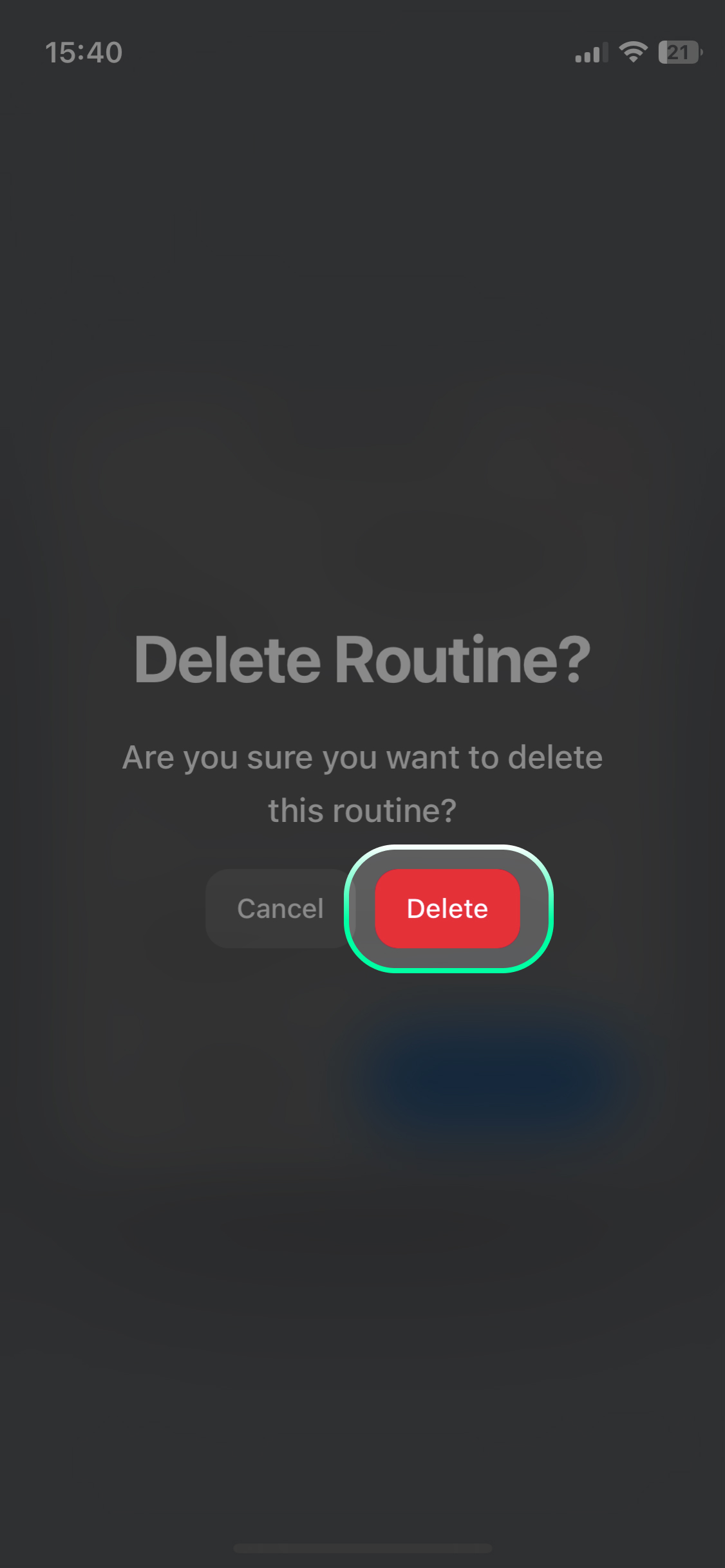 Confirm by tapping the **Delete** button