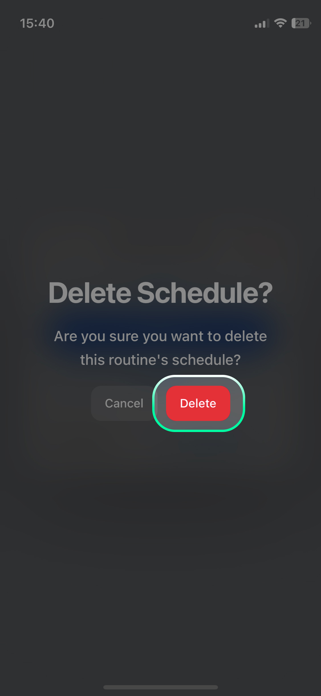 Confirm by tapping the **Delete** button