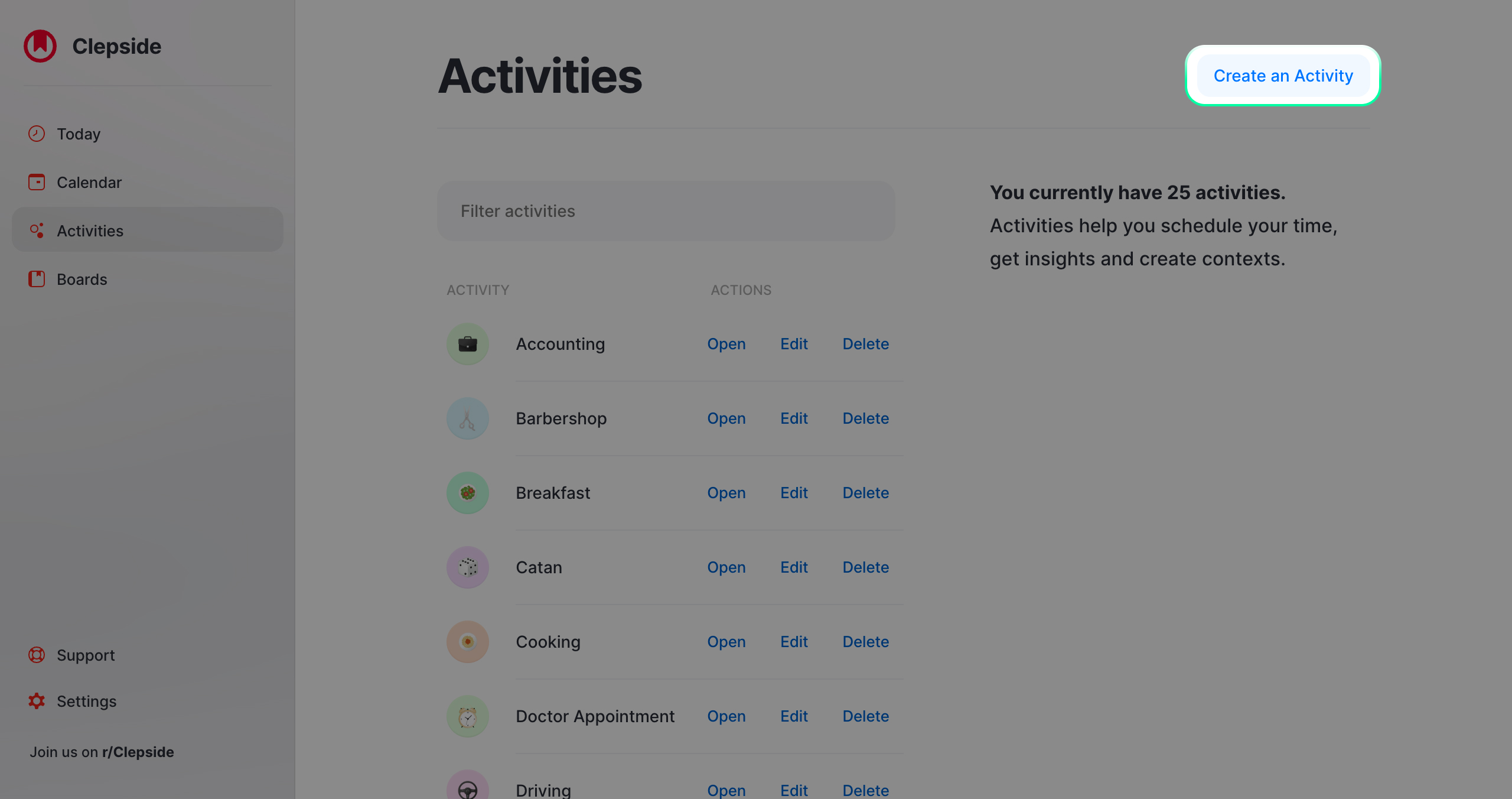 Click the **Create an Activity** button